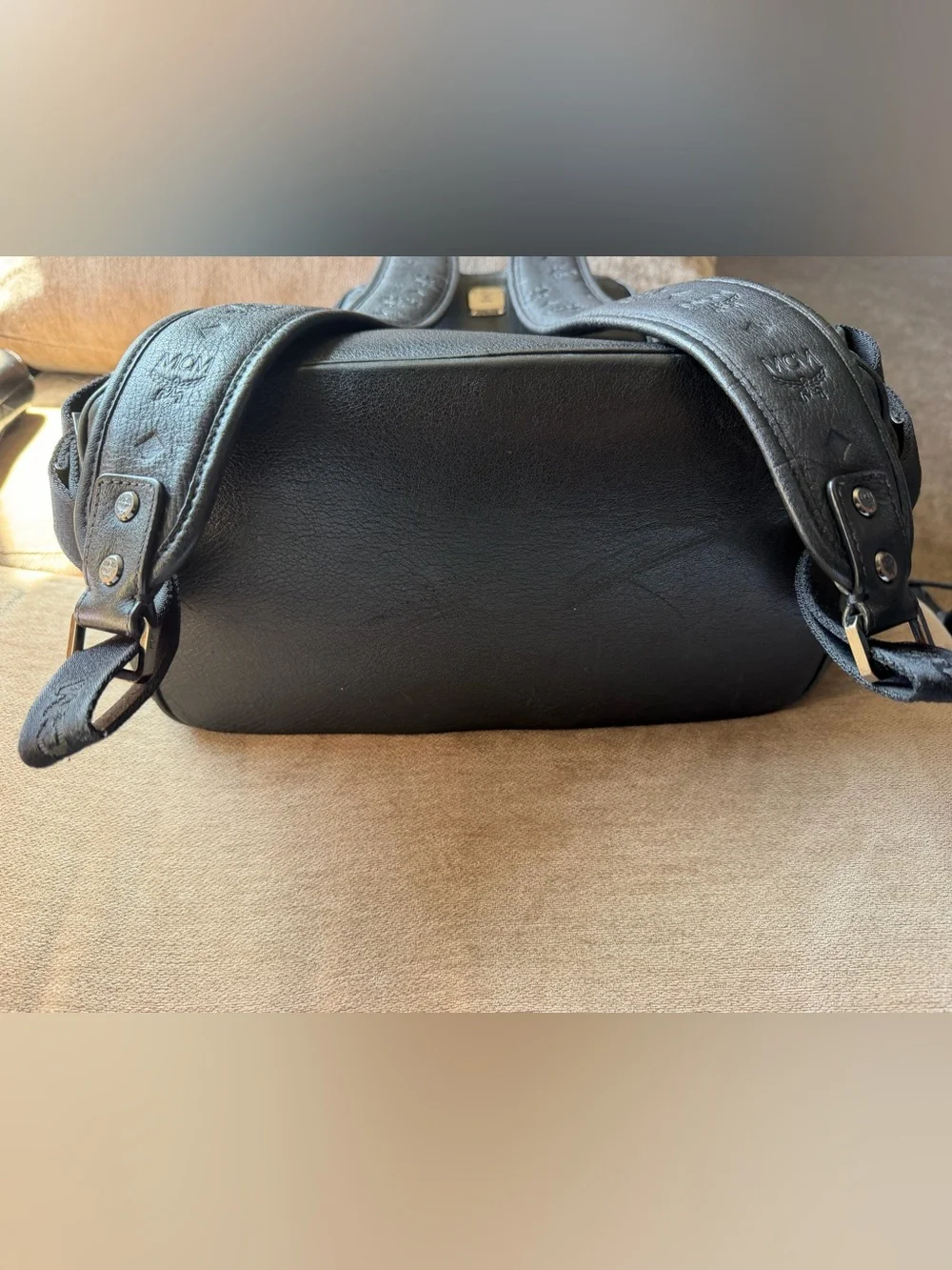 MCM Black Embossed Leather Backpack